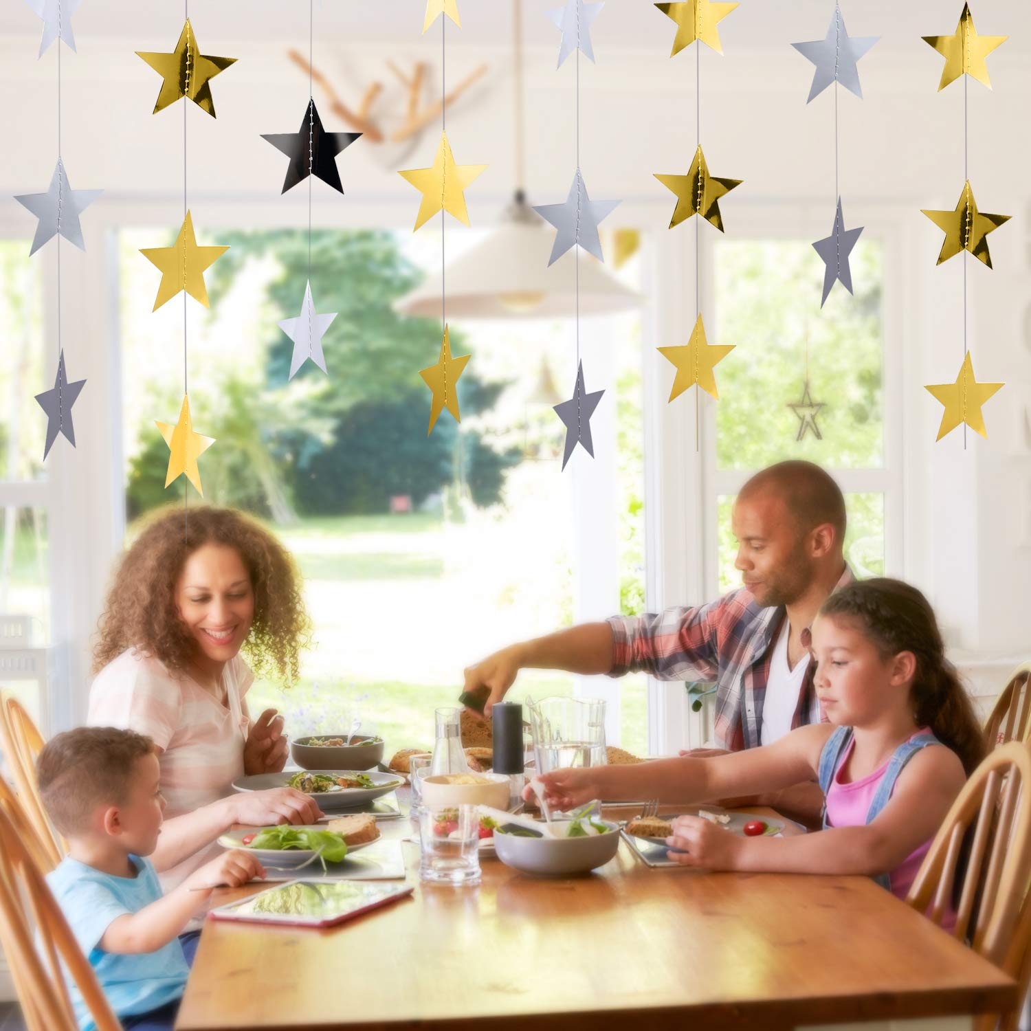 Patelai 130 Feet Glitter Star Garland Banner Decoration Bright Hanging Bunting Banner Star Backdrop For Graduation Halloween Wed